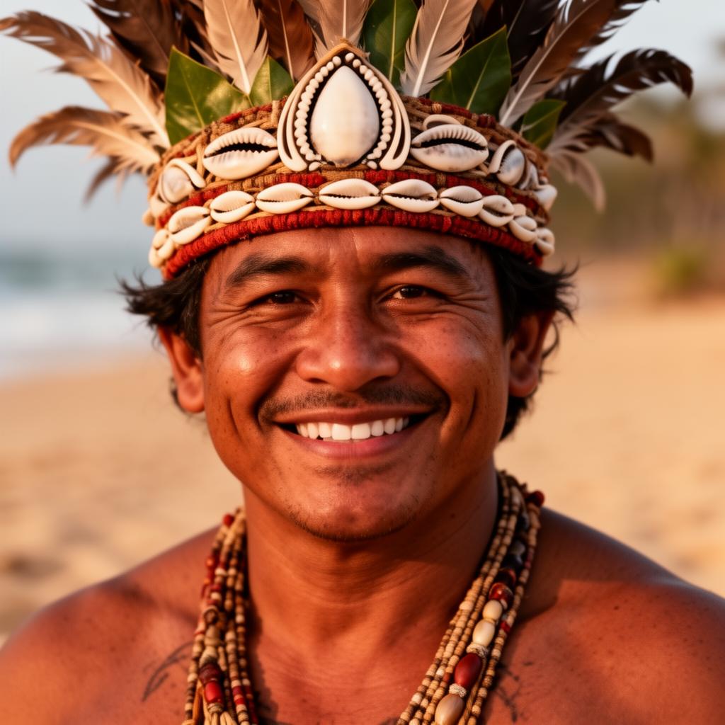 Polynesian shell & feather headdress